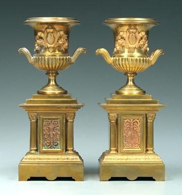 Appraisal: Pair brass urns bronze dor mounts possibly bronze throughout probably