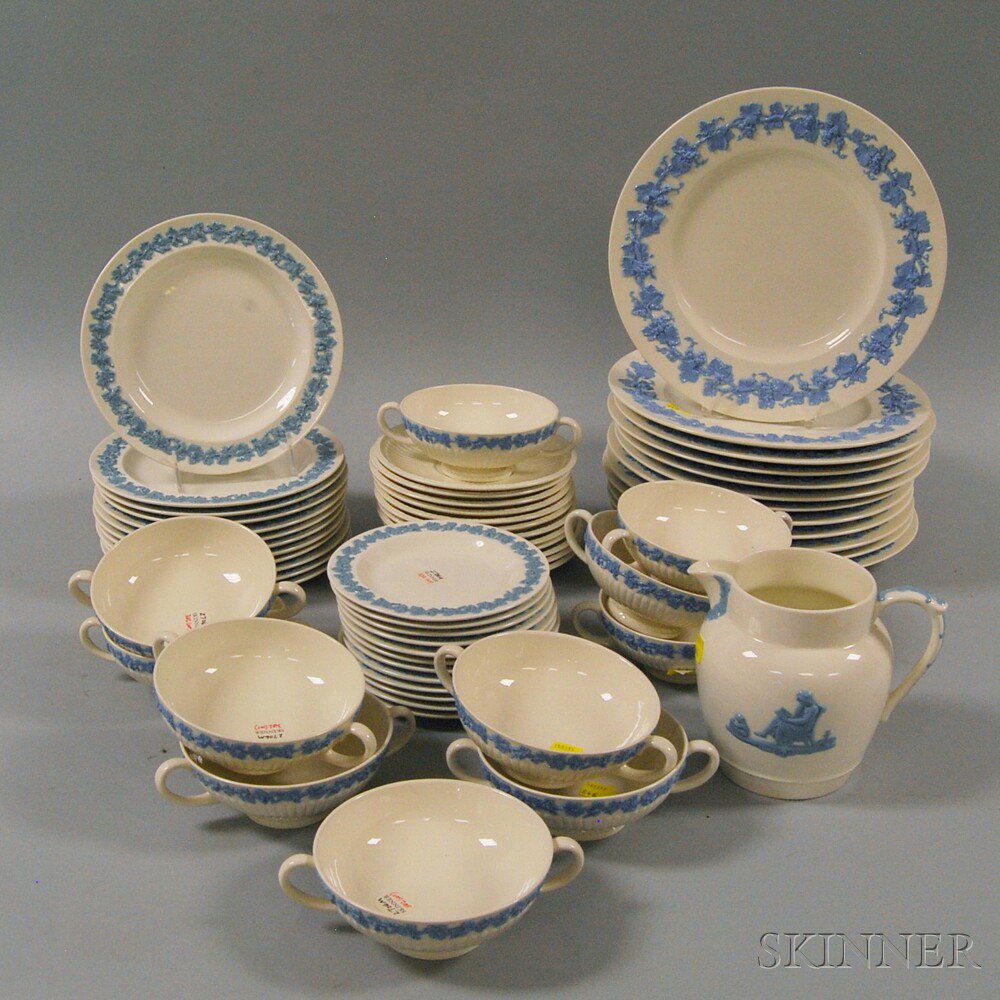 Appraisal: Sixty-piece Wedgwood Embossed Queen's Ware Partial Dinner Service th century