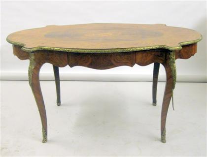 Appraisal: Louis XV style gilt metal mounted tulipwood and marquetry center