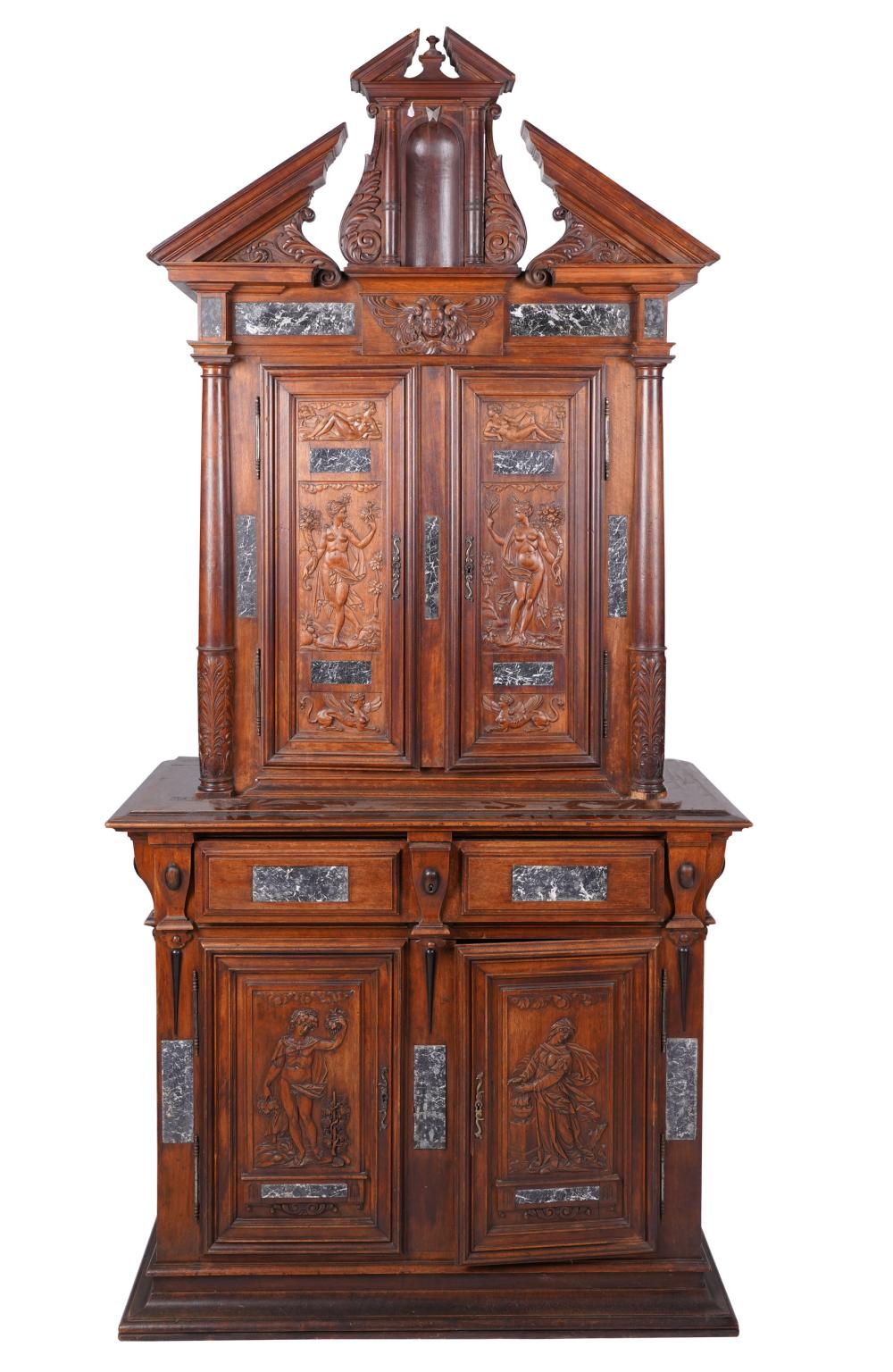 Appraisal: RENAISSANCE REVIVAL CARVED WALNUT CABINETcirca in two parts each with