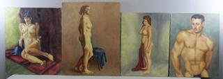 Appraisal: WENDELL Raymond Oil on Canvas Portraits of Nudes All signed