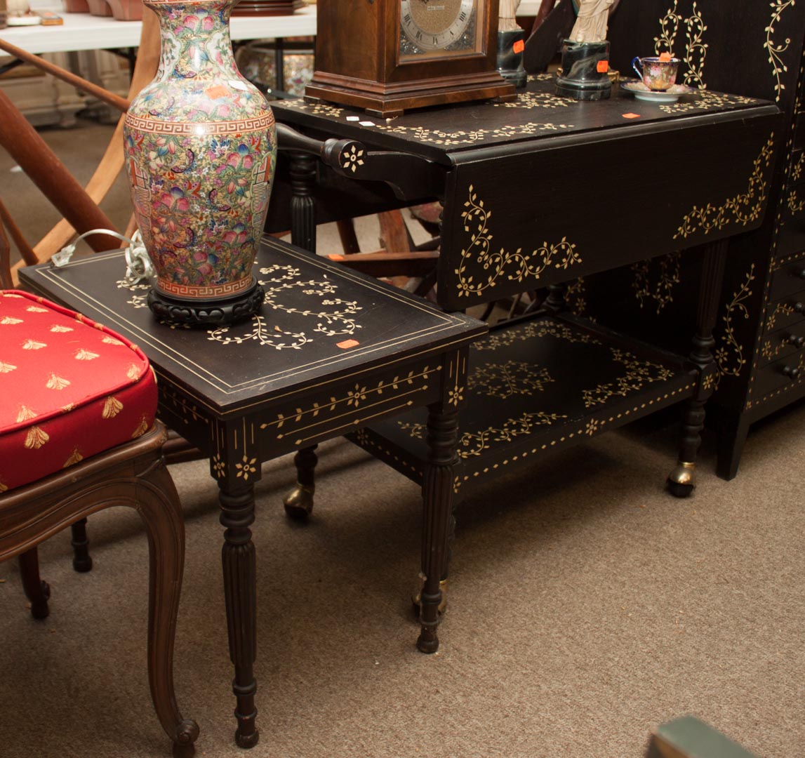 Appraisal: Ebonized tea cart and side table Undernumber