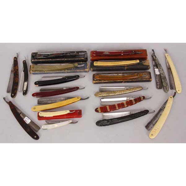 Appraisal: Group of straight razors A group of straight razors including