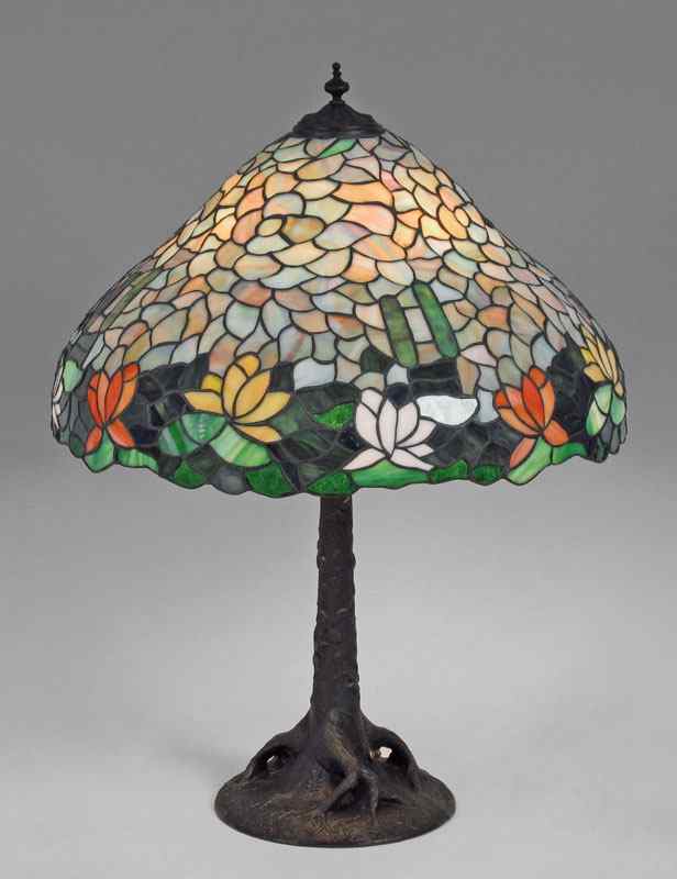 Appraisal: VINTAGE MOSAIC GLASS TABLE LAMP attrib CHICAGO MOSAIC Domed leaded