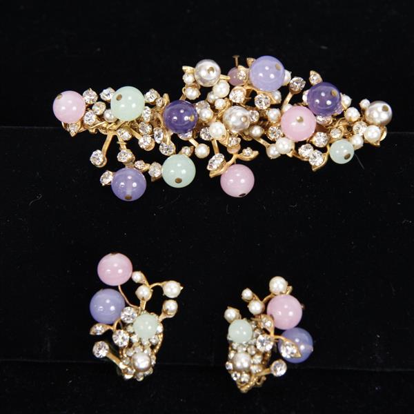 Appraisal: Early Miriam Haskell Floral Glass Bead Cluster Brooch Pin and