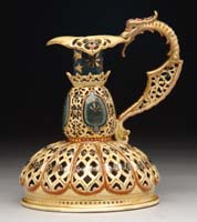 Appraisal: ZSOLNAY PIERCED EWER Beautiful Zsolnay ewer has pierced body and