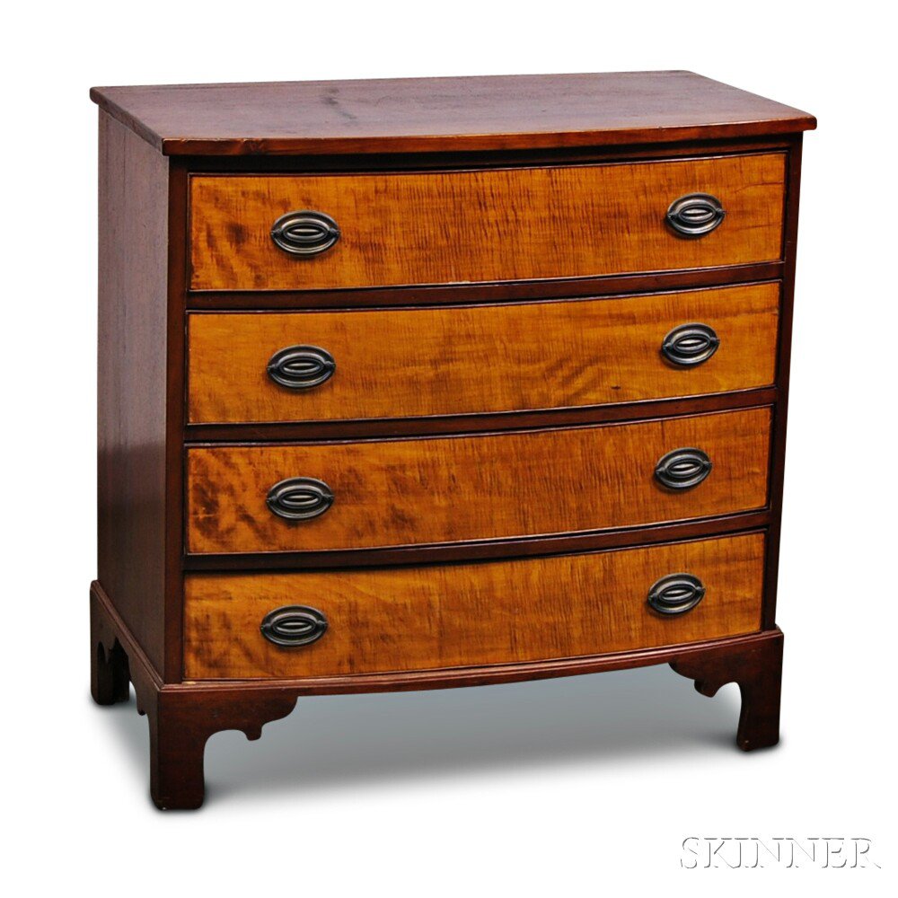 Appraisal: Federal Mahogany and Tiger Maple Veneer Bow-front Chest of Drawers