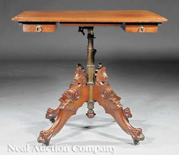 Appraisal: An American Renaissance Carved Cherrywood Mechanical Architect's Table c labeled