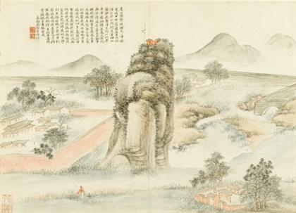 Appraisal: CHINESE SCHOOL chinese dated various artists LANDSCAPES Four album leafs-landscapes