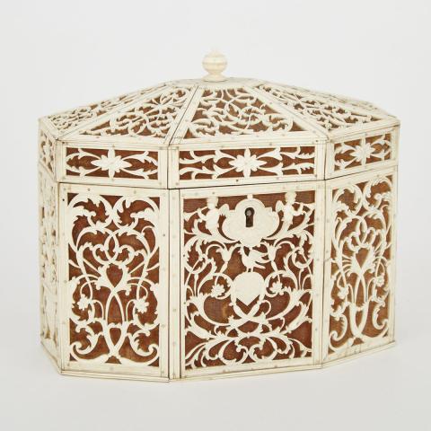 Appraisal: English Pierce Carved Ivory Overlaid Tea Caddy early th century