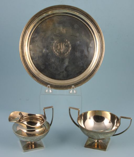 Appraisal: C sterling silver tray sugar bowl and creamer troy oz