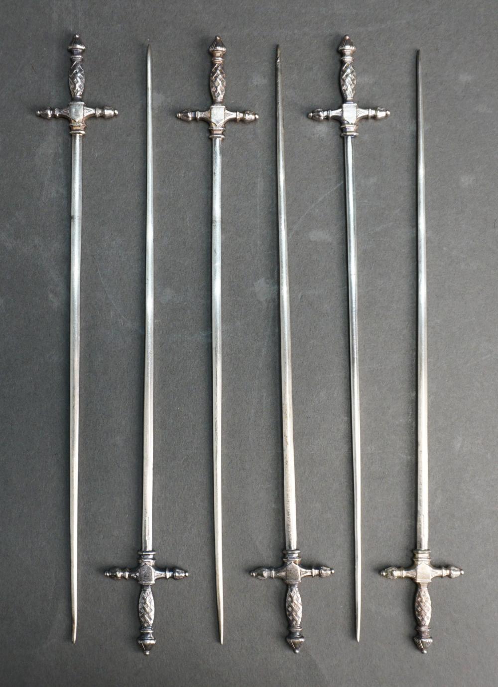 Appraisal: Six Christofle Silverplate Sword-Form Skewers L in cm