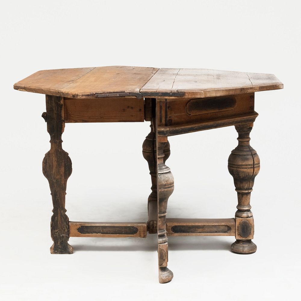 Appraisal: Swedish Baroque Provincial Pine Drop Leaf Octagonal Table Marked 'i