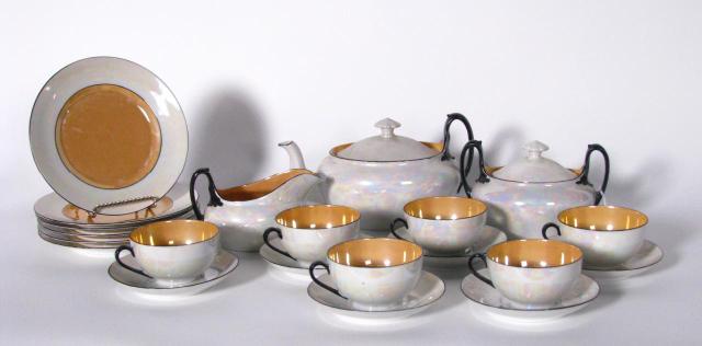 Appraisal: Iridescent porcelain tea set marked F amp W Cecho Slova