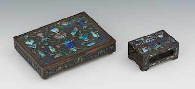 Appraisal: A Chinese Enameled Bronze Box and Matchbox Cover The hinged