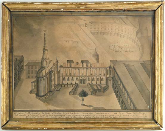 Appraisal: UNSIGNED French th th Century FIRE AT THE PALACE Watercolor