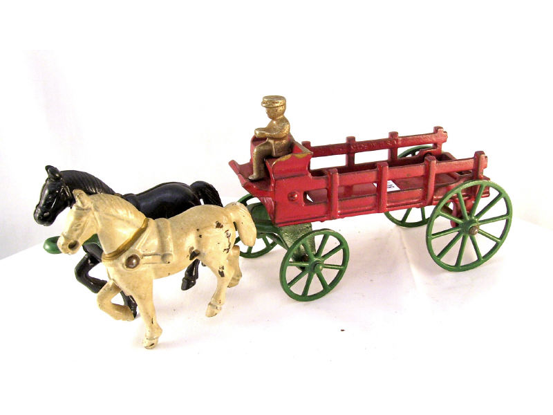 Appraisal: Cast Iron Two Horse Drawn Wagon Original red green black