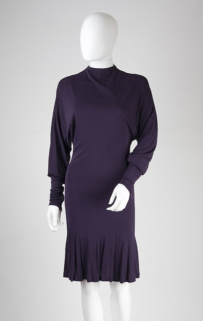 Appraisal: An Alexander McQueen purple occasion dress funnel neckline cuffed full