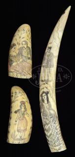 Appraisal: NICE MATCHING THREE PIECE SCRIMSHAW PORTRAIT SET NICE MATCHING THREE