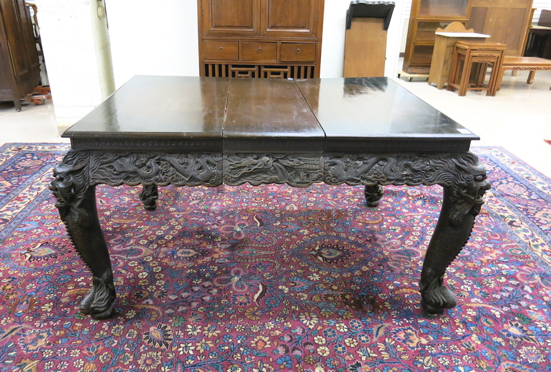 Appraisal: CHINESE EXPORT DINING TABLE WITH TWO LEAVES Double Dragons Co