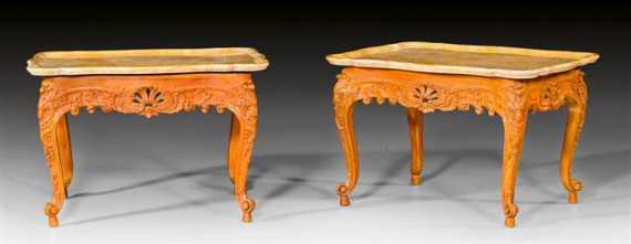 Appraisal: PAIR OF LOW SALON TABLES late Louis XV probably German