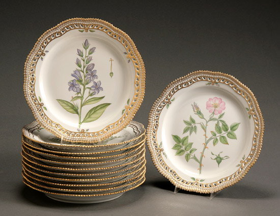 Appraisal: Set of Twelve Royal Copenhagen 'Flora Danica' Reticulated Dinner Plates