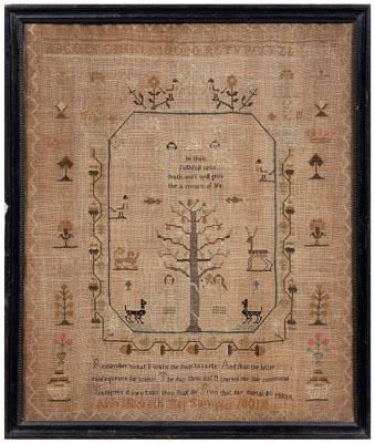 Appraisal: Adam and Eve sampler Adam and Eve below a pair