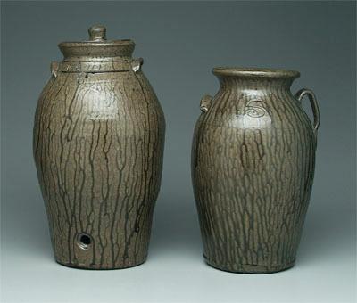 Appraisal: Two pieces Hewell stoneware both with medium olive runny alkaline