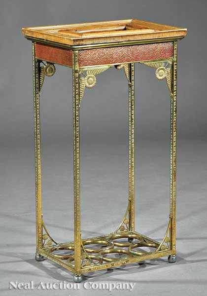 Appraisal: An American Aesthetic Maple and Mixed Metals Umbrella Stand early