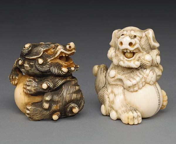 Appraisal: Two ivory studies of a karashishi th Century Each of