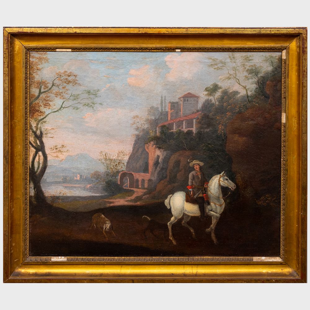 Appraisal: Continental School On Horseback Oil on canvas unsigned lined x