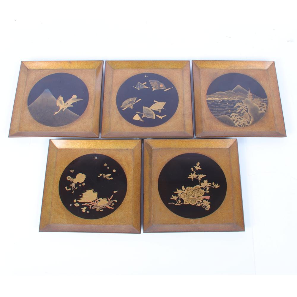 Appraisal: SET OF FIVE JAPANESE MAKI-E GILT SQUARE TEA TRAYS EACH