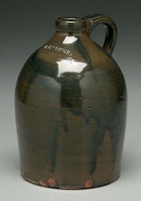 Appraisal: F H Cowden stoneware jug runny brown and blue glaze