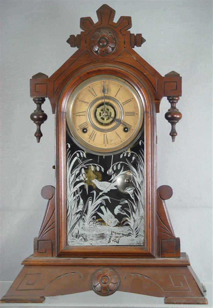 Appraisal: Walnut mantle clock not signed probably Ingraham running alarm small