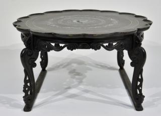 Appraisal: Korean MOP Inlaid Black Lacquer Tea Table KOREA TH CENTURY