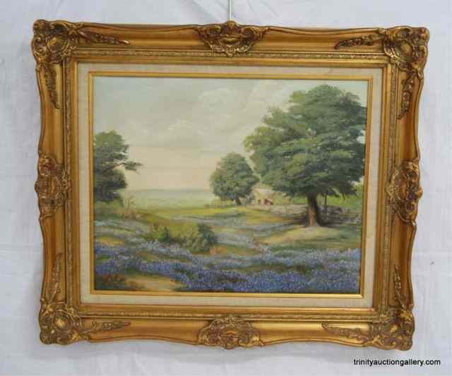 Appraisal: Oil on Canvas Bluebonnet Meadow Landscape PaintingPainted by Elizabeth Hicks