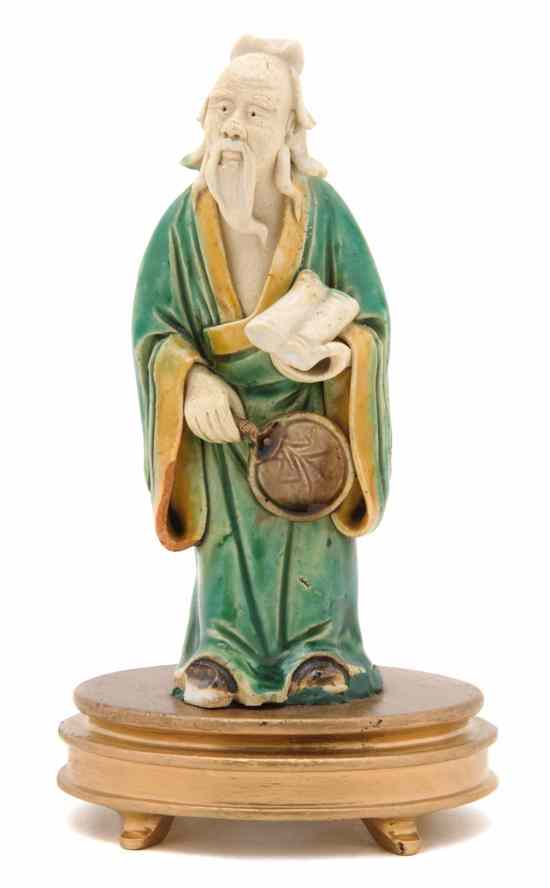 Appraisal: A Chinese Biscuit Green and Yellow Glazed Figure in the