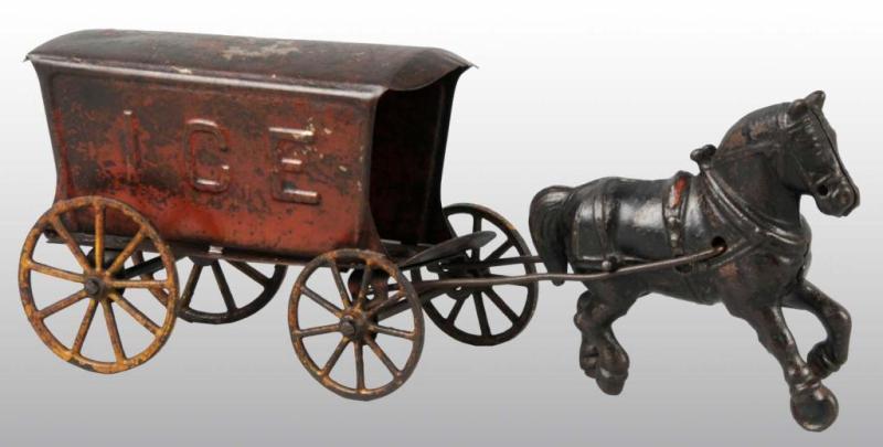 Appraisal: Cast Iron Tin Hubley Horse-Drawn Ice Wagon Toy Description The