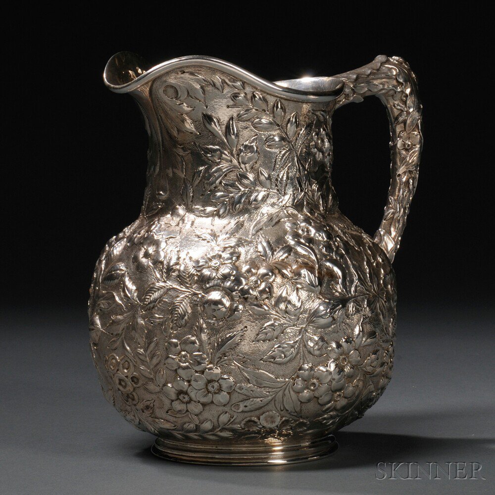 Appraisal: Kirk Son Sterling Silver Repousse-decorated Water Pitcher Baltimore Maryland -