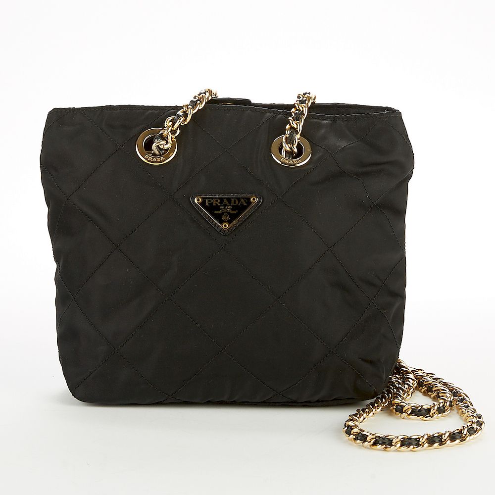 Appraisal: Prada Black Quilted Handbag w Gold Chain Strap Purse Prada