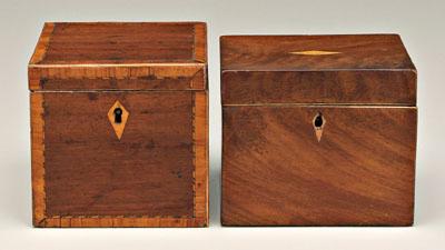 Appraisal: Two inlaid tea boxes one with banded and herringbone inlay