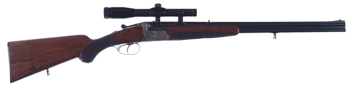 Appraisal: CASED OSKAR MERKEL SUPERPOSED DBL RIFLE Cal X JR SN