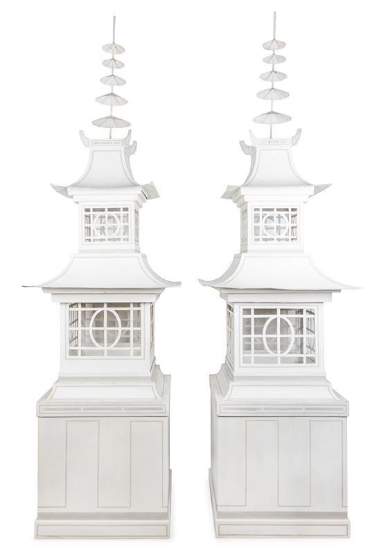 Appraisal: Sale Lot A Pair of White-Painted Pagoda Standing Lanterns th