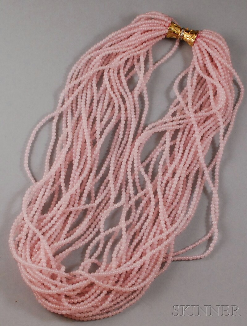 Appraisal: Multi-strand Rose Quartz Bead Necklace comprising twenty-four strands of beads