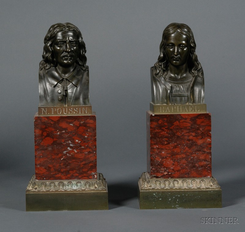 Appraisal: Pair of French Bronze and Rouge Marble Busts of Artists