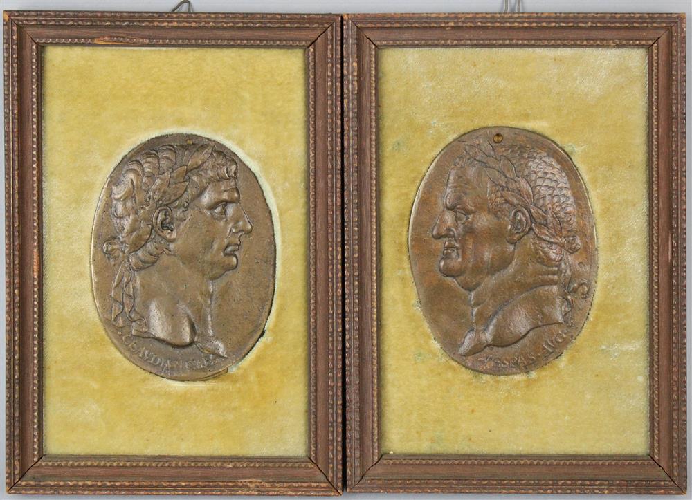 Appraisal: PAIR OF GRAND TOUR BRONZE PORTRAIT RELIEFS OF ROMAN EMPERORS