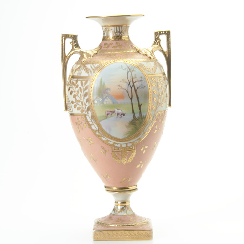 Appraisal: NIPPON Fine and tall urn painted with farm and lake