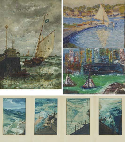 Appraisal: NAUTICAL PAINTINGS Four works of art three on canvas one