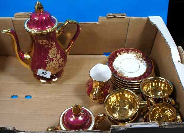 Appraisal: Tray of Azim Porcelain Rich Red and Gold Coffee Set