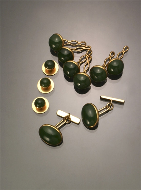 Appraisal: Gentleman's Art Deco -Karat Yellow-Gold and Nephrite Jade Eleven-Piece Dress